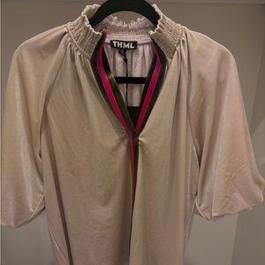 THML Beige Blouse with Pink Accent